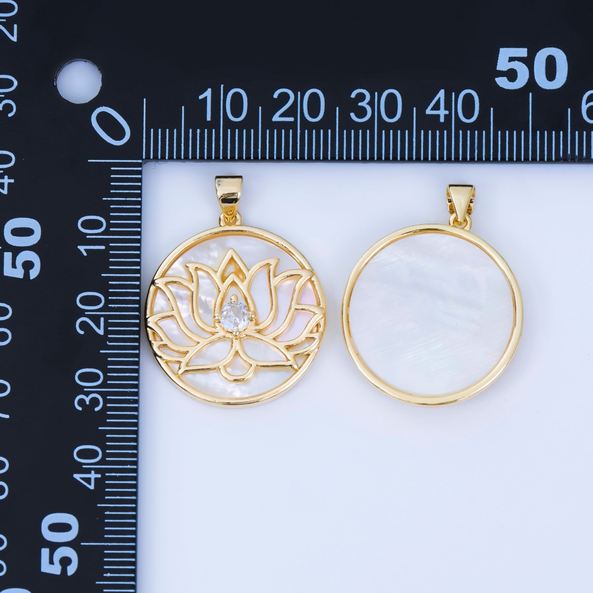 24K Gold Filled 26mm Shell Pearl White Lotus Flower Medallion Pendant | AA-1605