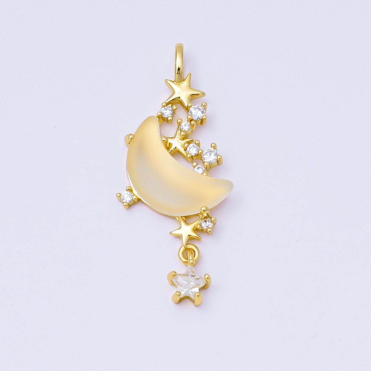 24K Gold Filled 27.5mm Micro Paved CZ Blue, Pink, Clear Stars Moonlight Set Drop Pendant | AA1628 AA1629