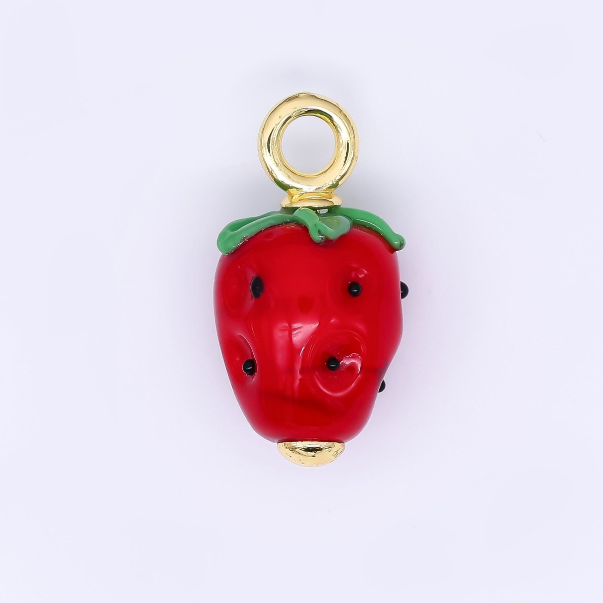 24K Gold Filled 27mm Glass Art Crimson Red Strawberry Fruit Charm | AH-625
