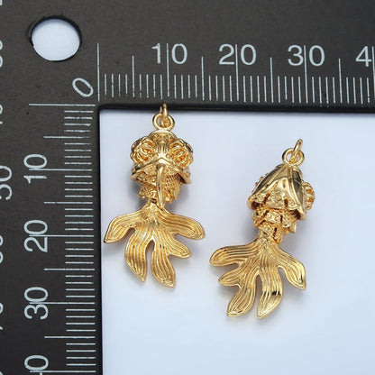 24K Gold Filled 27mm Gold Fish Artisan Multidimensional Pet Animal Charm | E226