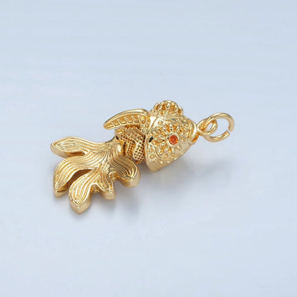 24K Gold Filled 27mm Gold Fish Artisan Multidimensional Pet Animal Charm | E226