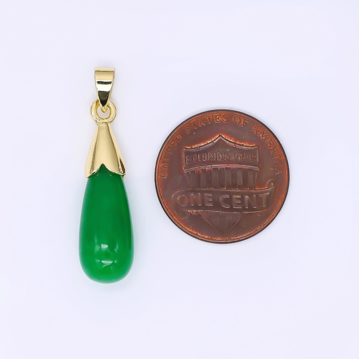 24K Gold Filled 27mm Natural Gemstone Jade Charm Classic Teardrop Pendant | AA-1593