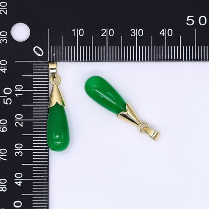 24K Gold Filled 27mm Natural Gemstone Jade Charm Classic Teardrop Pendant | AA-1593