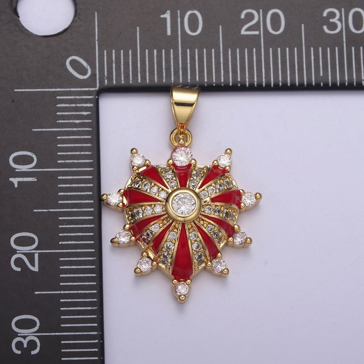 24K Gold Filled 27mm White, Red, Black, Pink Enamel Micro Paved CZ Heart Pendant | H436 - H441
