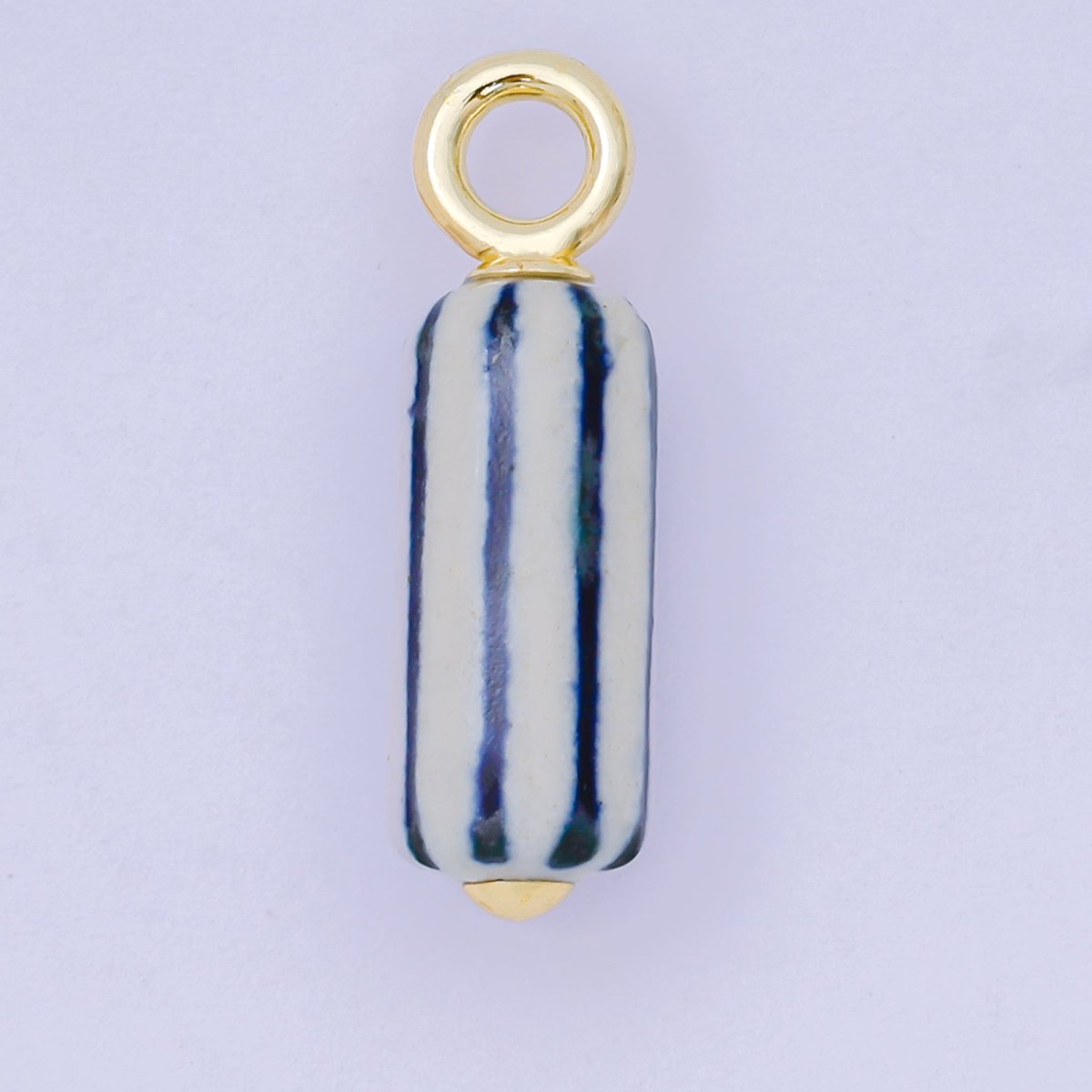 24K Gold Filled 28.5mm Blue-White Linear Cylinder Porcelain Drop Charm | AF1285