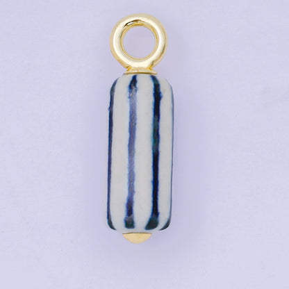 24K Gold Filled 28.5mm Blue-White Linear Cylinder Porcelain Drop Charm | AF1285