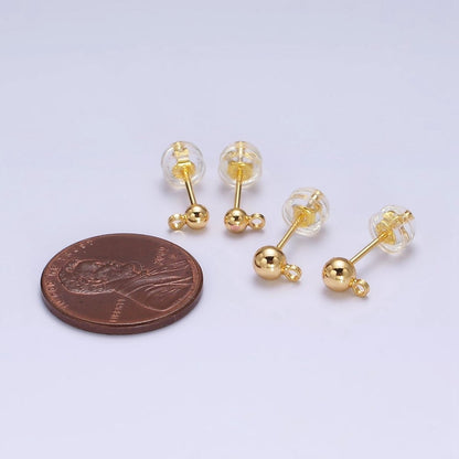 24K Gold Filled 2.8mm, 3.8mm Round Bead Loop Stud Earrings Jewelry Supply | Z457 Z458