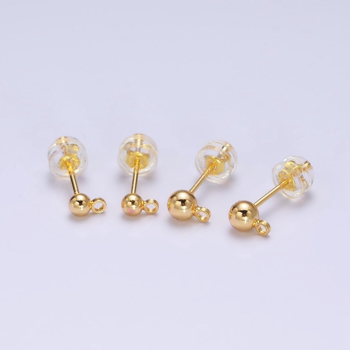 24K Gold Filled 2.8mm, 3.8mm Round Bead Loop Stud Earrings Jewelry Supply | Z457 Z458