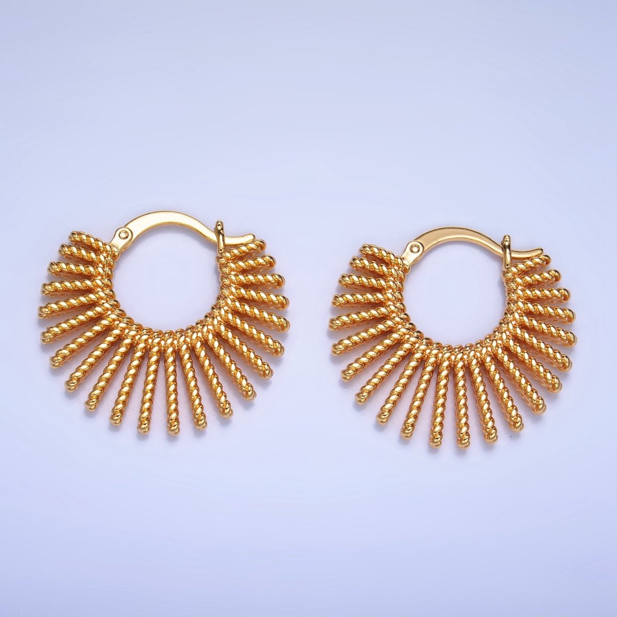24K Gold Filled 28mm Celestial Sun Ray Croissant Latch Hoop Earrings in Gold &amp; Silver | P230 P231