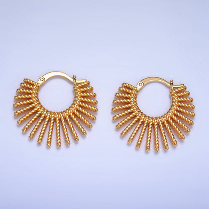24K Gold Filled 28mm Celestial Sun Ray Croissant Latch Hoop Earrings in Gold &amp; Silver | P230 P231
