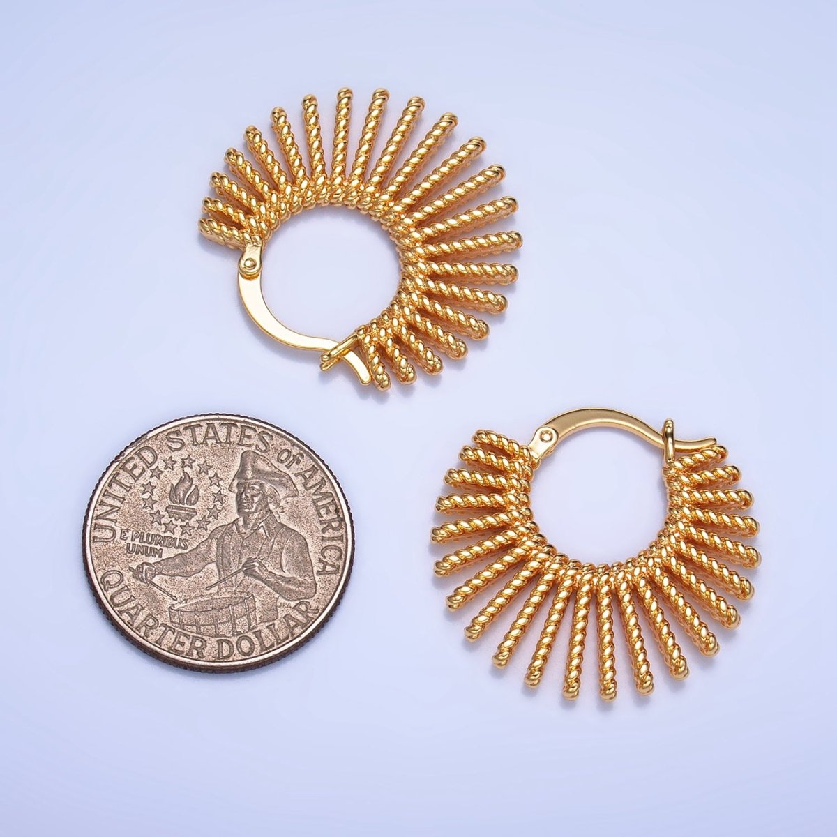 24K Gold Filled 28mm Celestial Sun Ray Croissant Latch Hoop Earrings in Gold &amp; Silver | P230 P231