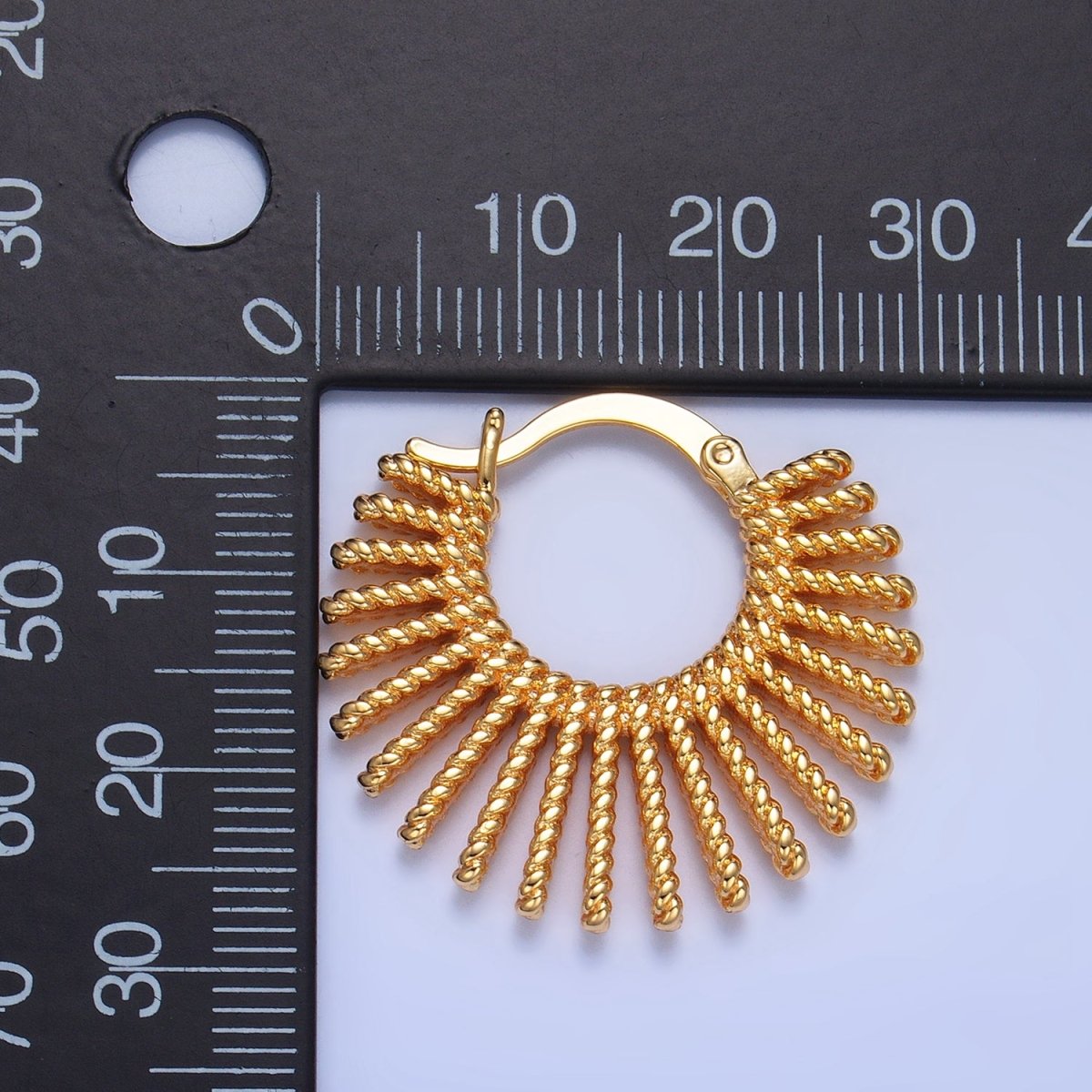 24K Gold Filled 28mm Celestial Sun Ray Croissant Latch Hoop Earrings in Gold &amp; Silver | P230 P231