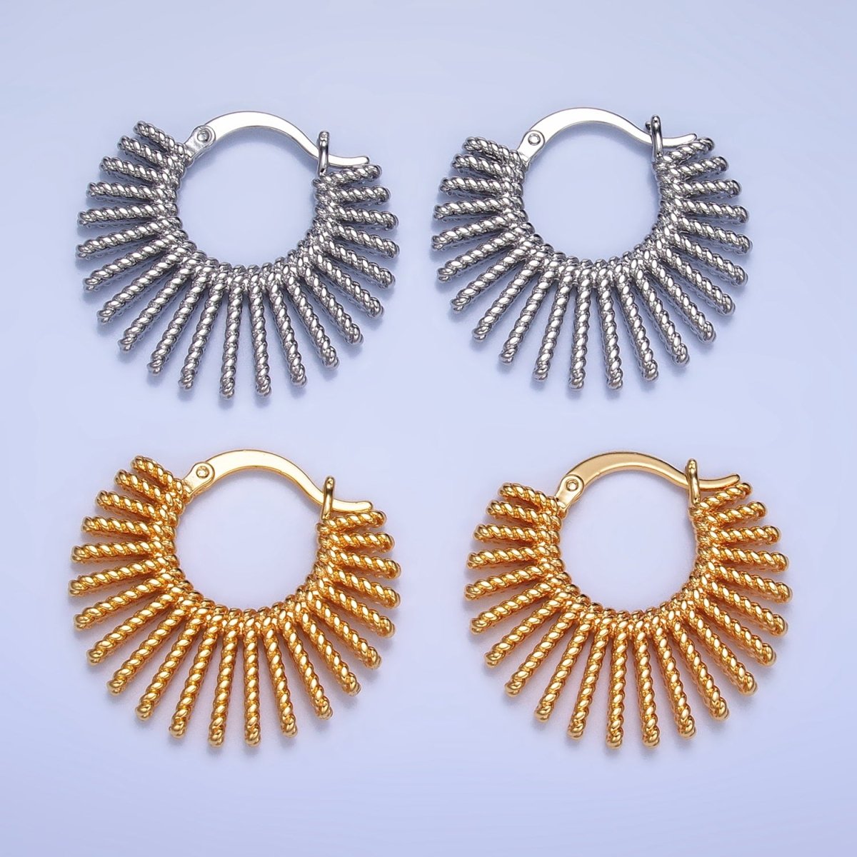 24K Gold Filled 28mm Celestial Sun Ray Croissant Latch Hoop Earrings in Gold &amp; Silver | P230 P231