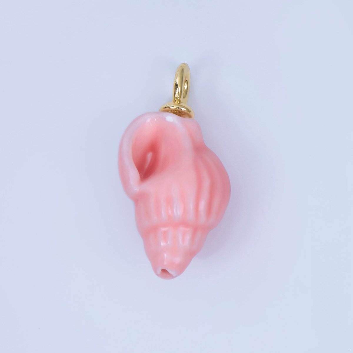 24K Gold Filled 28mm Ceramic Art Pink Sea Shell Charm | AH-384