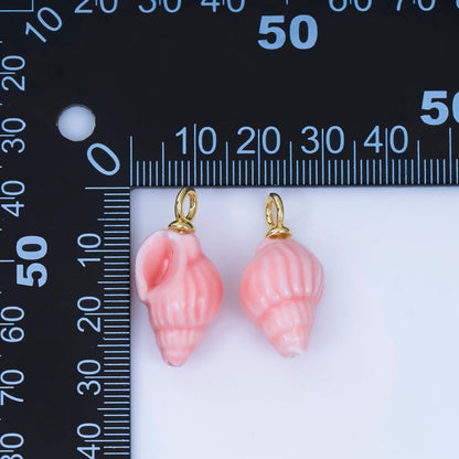 24K Gold Filled 28mm Ceramic Art Pink Sea Shell Charm | AH-384