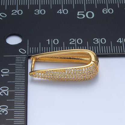 24K Gold Filled 28mm Micro Paved CZ Oblong Hoop Earrings | AD780