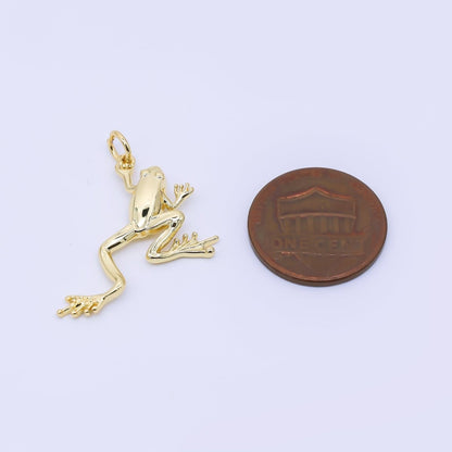 24K Gold Filled 28mm Minimalist Leaping Frog Animals 3D Multidimensional Charm | AF1245