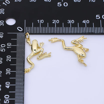 24K Gold Filled 28mm Minimalist Leaping Frog Animals 3D Multidimensional Charm | AF1245
