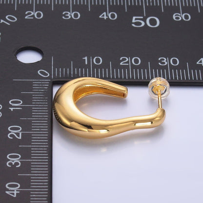 24K Gold Filled 28mm Molten Abstract J-Shaped Hoop Earrings | AB704