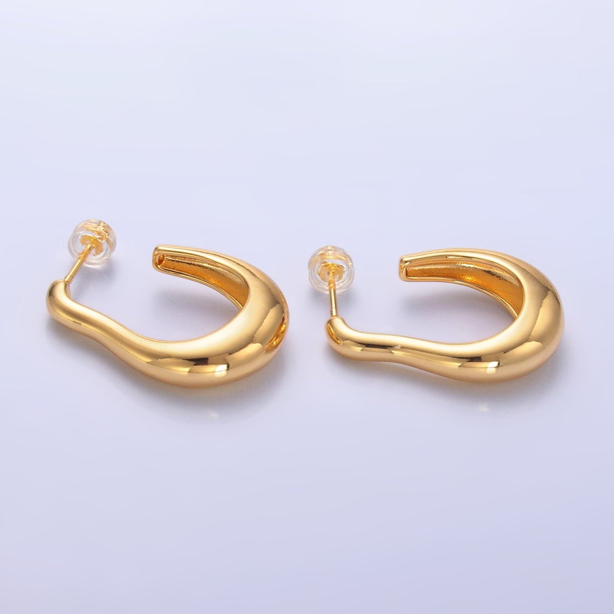 24K Gold Filled 28mm Molten Abstract J-Shaped Hoop Earrings | AB704