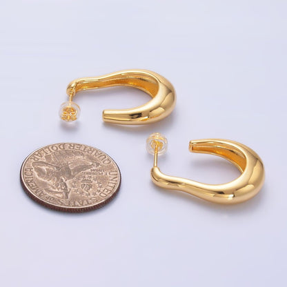 24K Gold Filled 28mm Molten Abstract J-Shaped Hoop Earrings | AB704
