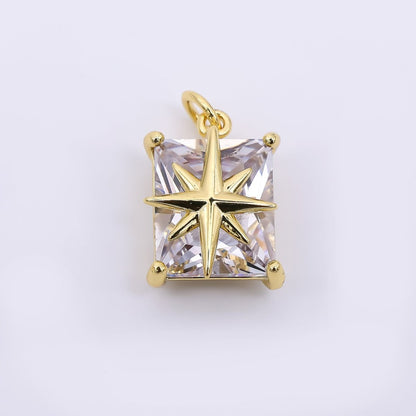 24K Gold Filled 28mm Rectangular CZ North Star Emerald Cut Charm | AH-573