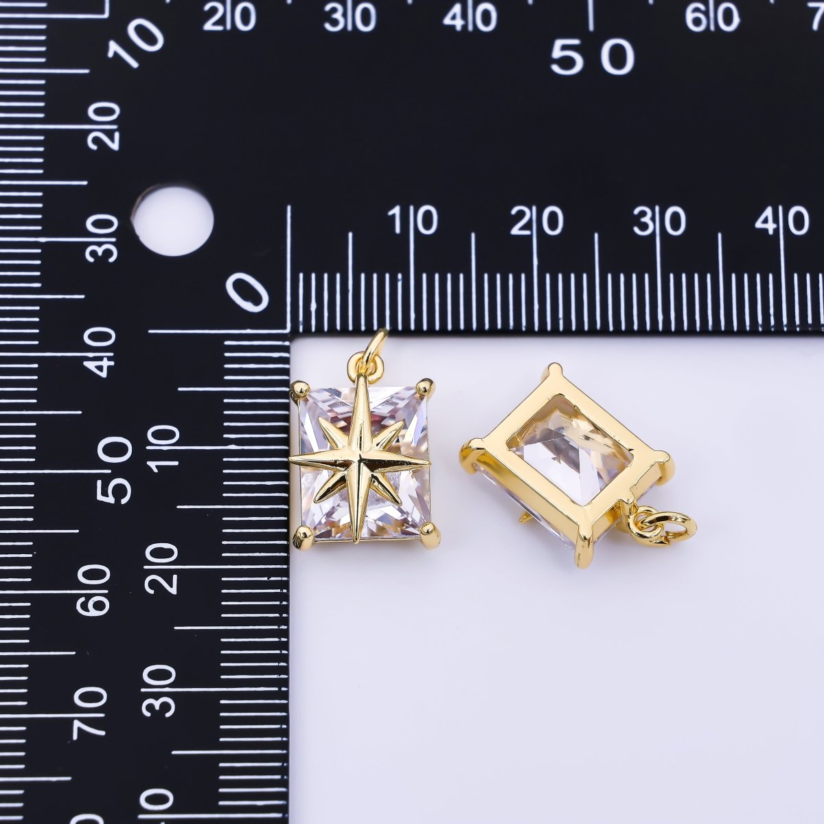 24K Gold Filled 28mm Rectangular CZ North Star Emerald Cut Charm | AH-573