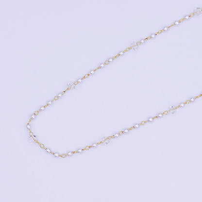 24K Gold Filled 2.8mm faux Pearl Clear Crystal Link Unfinished Chain by Yard | Roll-1662