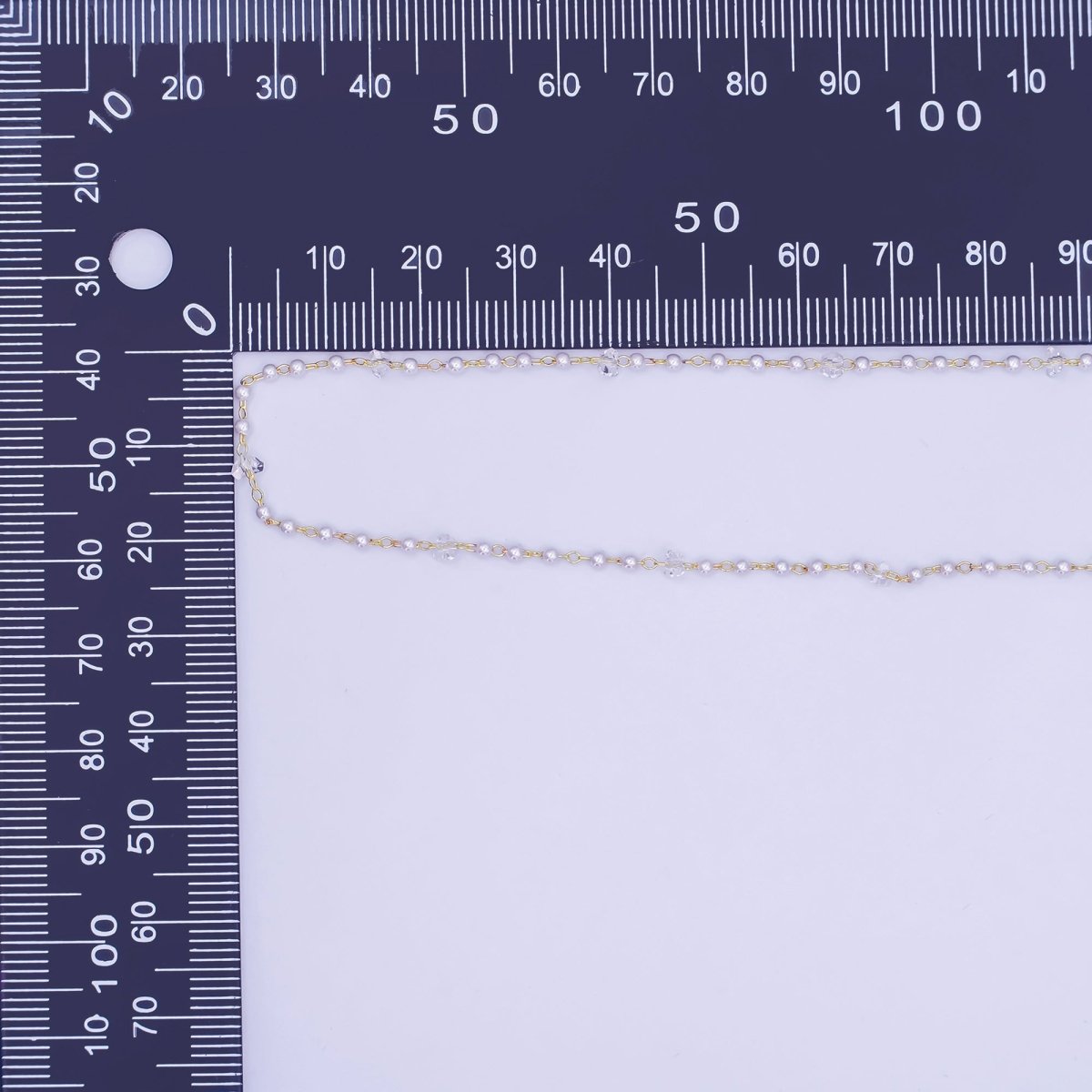24K Gold Filled 2.8mm faux Pearl Clear Crystal Link Unfinished Chain by Yard | Roll-1662