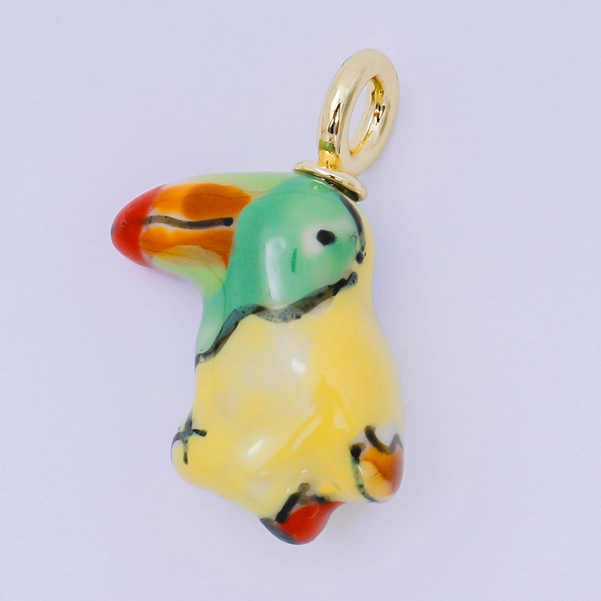24K Gold Filled 30mm Green, Orange, Black, Blue, Yellow Ceramic Parrots Bird Charm | AF1263 - AF1267