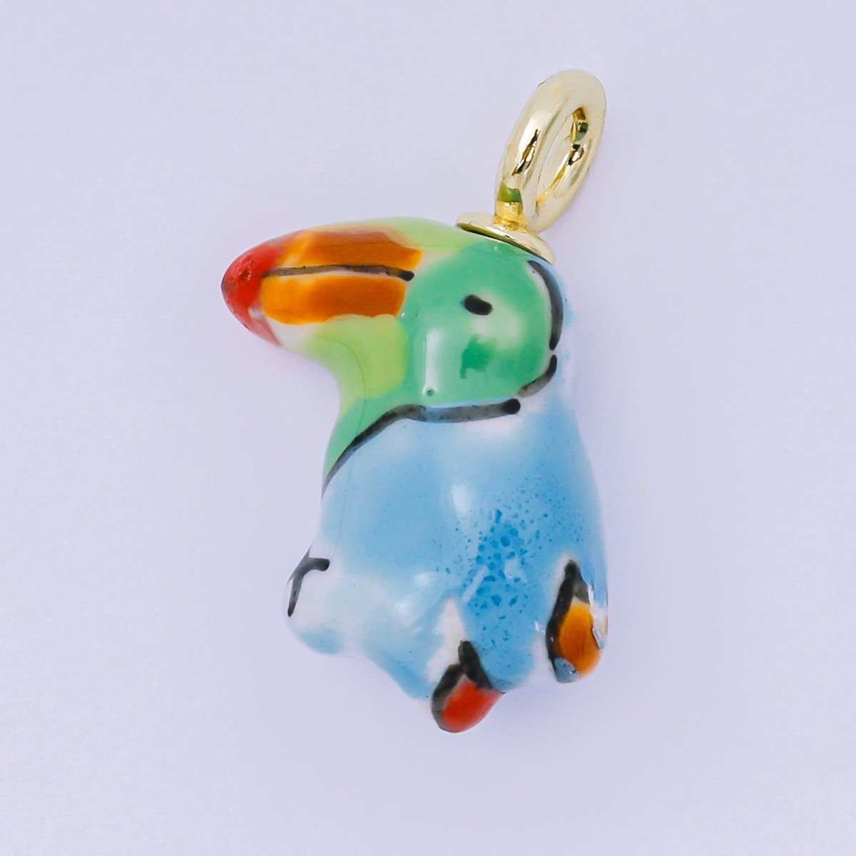 24K Gold Filled 30mm Green, Orange, Black, Blue, Yellow Ceramic Parrots Bird Charm | AF1263 - AF1267