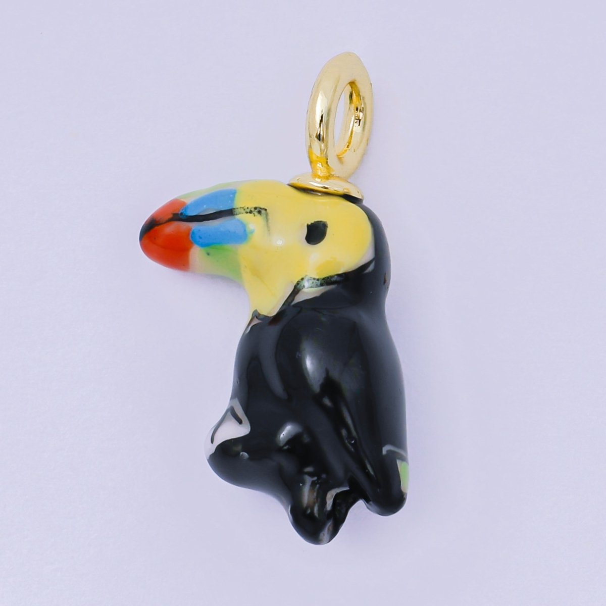 24K Gold Filled 30mm Green, Orange, Black, Blue, Yellow Ceramic Parrots Bird Charm | AF1263 - AF1267