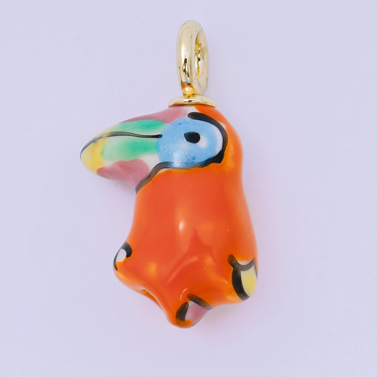 24K Gold Filled 30mm Green, Orange, Black, Blue, Yellow Ceramic Parrots Bird Charm | AF1263 - AF1267