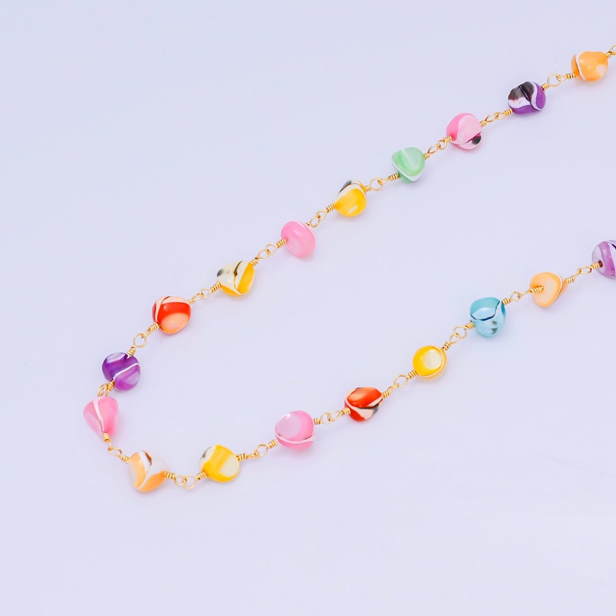 24K Gold Filled 3mm Multicolor Acrylic Resin Pebble Satellite Unfinished Chain by Yard | Roll-01671