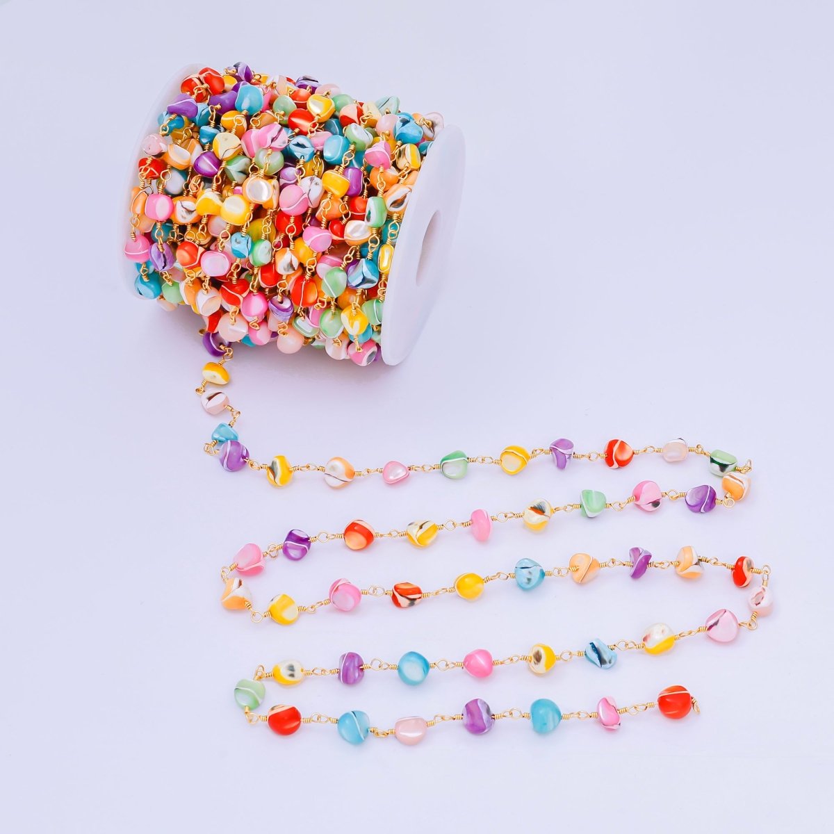 24K Gold Filled 3mm Multicolor Acrylic Resin Pebble Satellite Unfinished Chain by Yard | Roll-01671