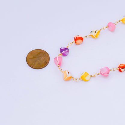 24K Gold Filled 3mm Multicolor Acrylic Resin Pebble Satellite Unfinished Chain by Yard | Roll-01671
