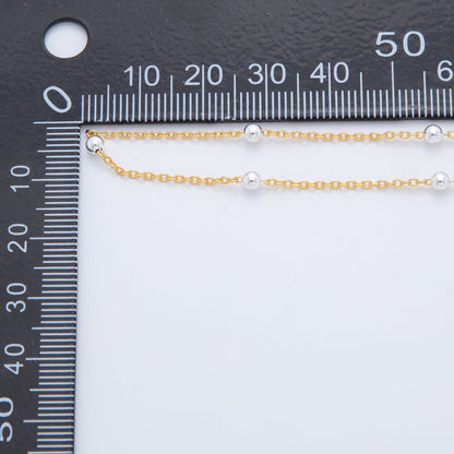 16K Gold Filled 3mm Shell Pearl Gemstone Satellite Unfinished Chain by Yard | Roll-01686