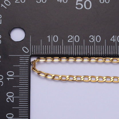 24K Gold Filled 2mm, 2.5mm, 3mm, 3.5mm, 4mm Flat Figaro Curb Chain in Gold &amp; Silver | ROLL-911 to ROLL-920 Clearance Pricing
