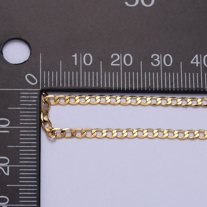 24K Gold Filled 2mm, 2.5mm, 3mm, 3.5mm, 4mm Flat Figaro Curb Chain in Gold &amp; Silver | ROLL-911 to ROLL-920 Clearance Pricing
