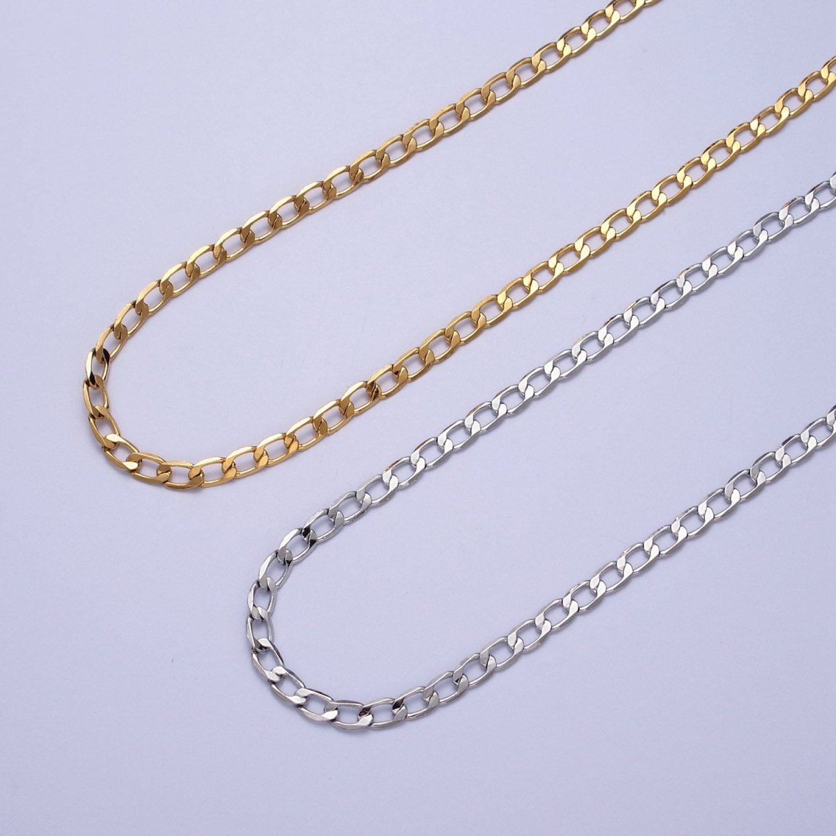 24K Gold Filled 2mm, 2.5mm, 3mm, 3.5mm, 4mm Flat Figaro Curb Chain in Gold &amp; Silver | ROLL-911 to ROLL-920 Clearance Pricing