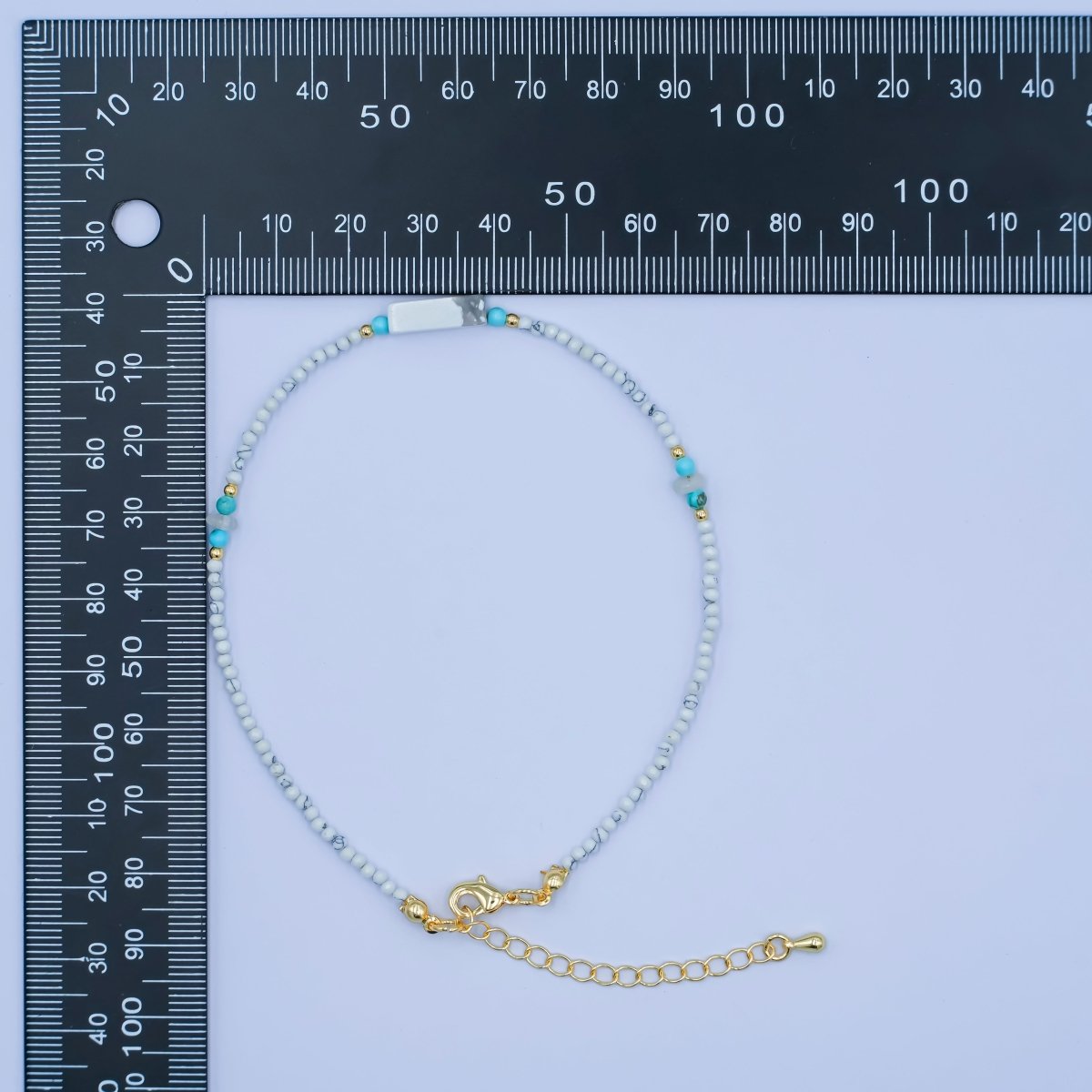 24K Gold Filled 2mm Blue Turquoise Howlite Gemstone 9.5 Inch Anklet | WA-2952