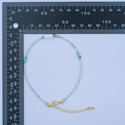 24K Gold Filled 2mm Blue Turquoise Howlite Gemstone 9.5 Inch Anklet | WA-2952
