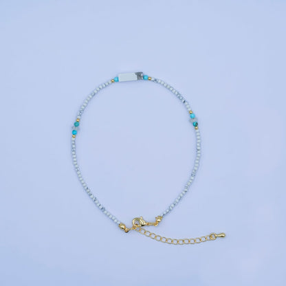 24K Gold Filled 2mm Blue Turquoise Howlite Gemstone 9.5 Inch Anklet | WA-2952