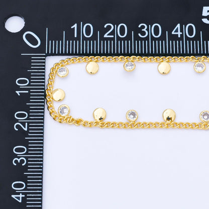 24K Gold Filled 2mm Curb Chain w. Round CZ Drop Unfinished Chain by Yard | Roll-1682