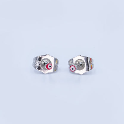24K Gold Filled 2mm Evil Eye Round Mini Enamel Stud Earrings in Gold &amp; Silver | AB1006 - AB1008