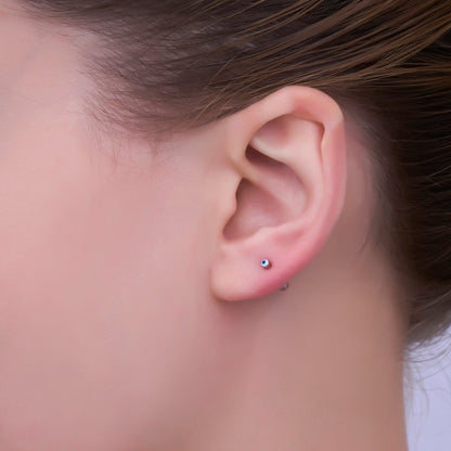 24K Gold Filled 2mm Evil Eye Round Mini Enamel Stud Earrings in Gold &amp; Silver | AB1006 - AB1008