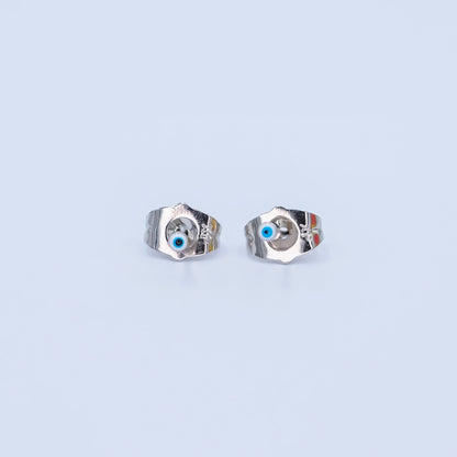 24K Gold Filled 2mm Evil Eye Round Mini Enamel Stud Earrings in Gold &amp; Silver | AB1006 - AB1008
