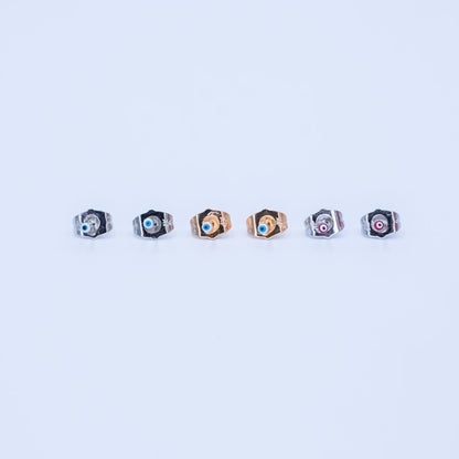 24K Gold Filled 2mm Evil Eye Round Mini Enamel Stud Earrings in Gold &amp; Silver | AB1006 - AB1008