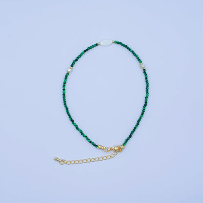 24K Gold Filled 2mm Shell Pearl Malachite Multifaceted Gemstone 9 Inch Anklet Bracelet | WA-2946