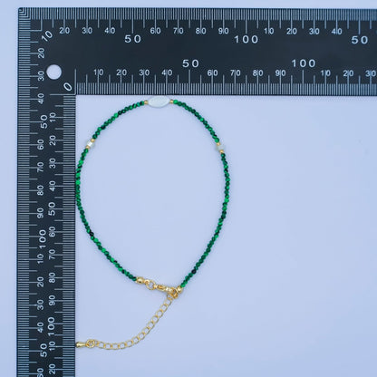 24K Gold Filled 2mm Shell Pearl Malachite Multifaceted Gemstone 9 Inch Anklet Bracelet | WA-2946